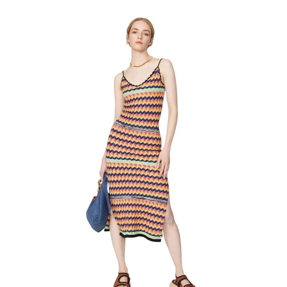 Scotch & Soda Born To Love Chevron Knit Midi Slip Dress M Coastal Dopamine